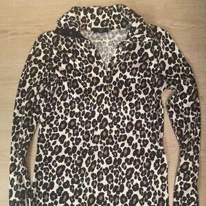 Marc Cain Snap Collar Long Sleeve Leopard Print Top NWOT